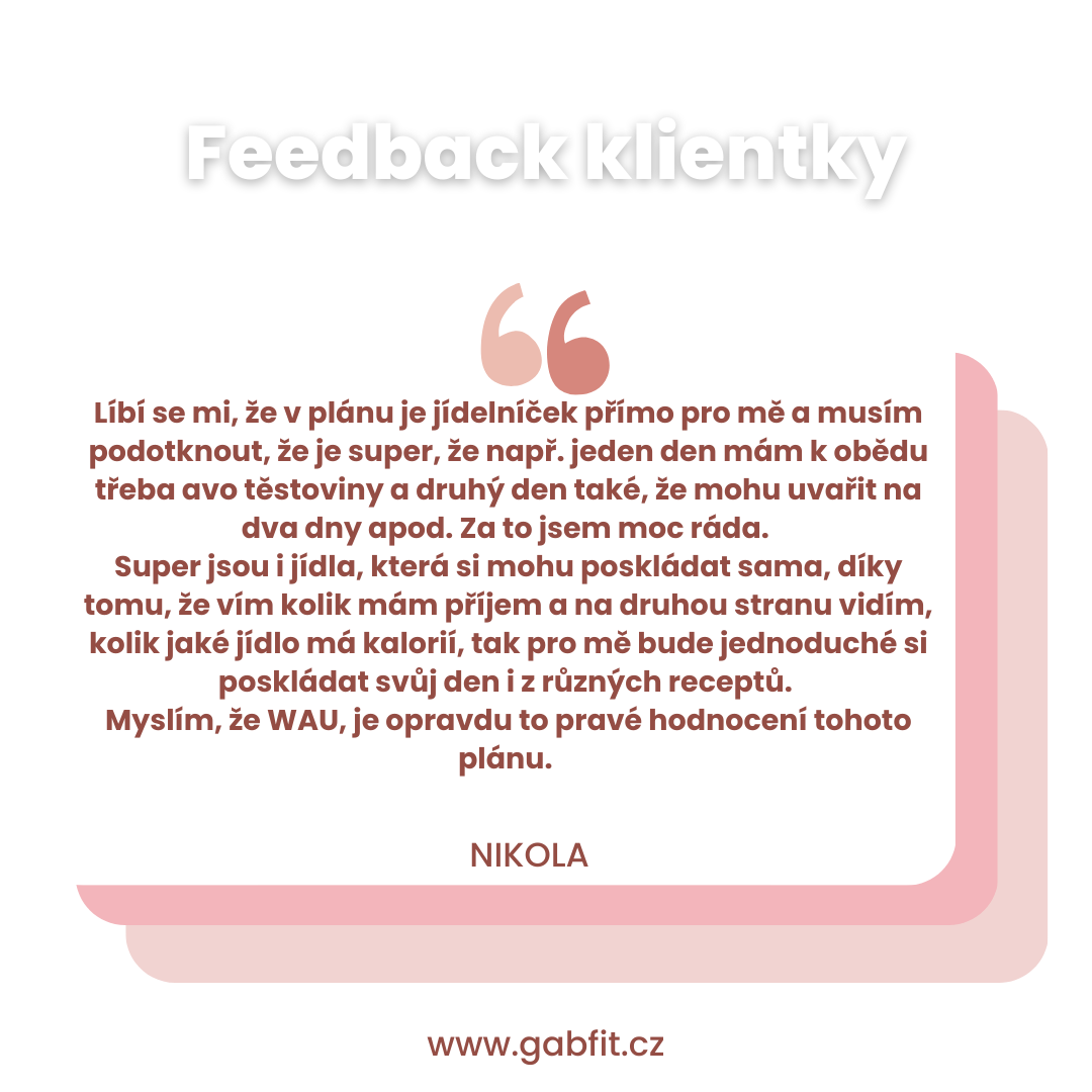 Ohlas klientky na jídelníček